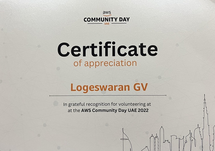 Logeswaran Vinayagam - AWS Community Day Dubai Event 1